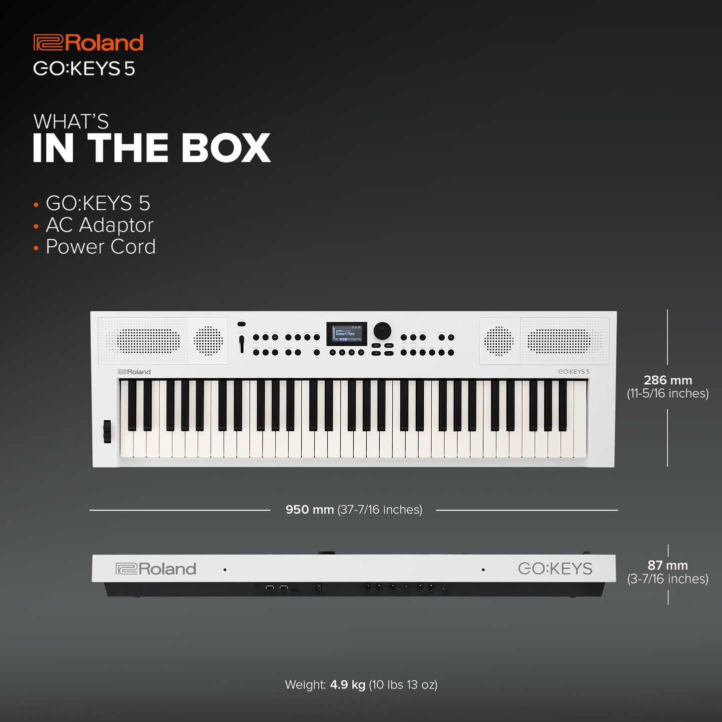 Roland GO:KEYS 5, 61-key music creation keyboard, Bluetooth audio/MIDI, mic input.