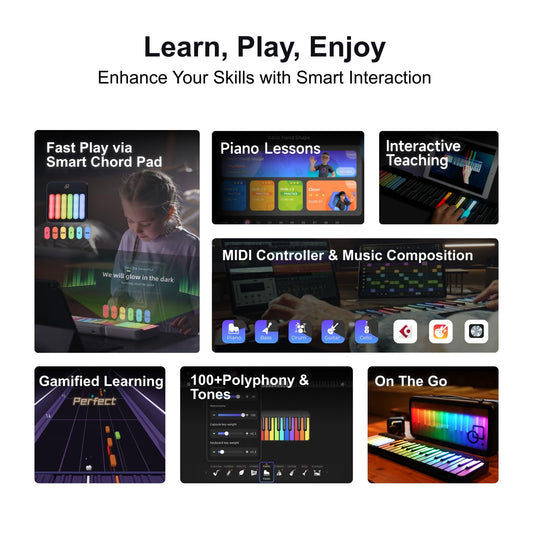 Popupiano 59-key smart beginner keyboard, LED lights, app support, 256 voices, MIDI.