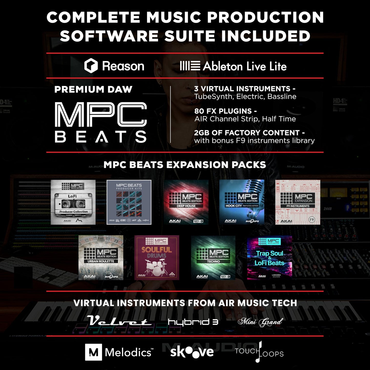 M-Audio Oxygen Pro 61 MIDI controller, pads, knobs, faders, NI sound package.
