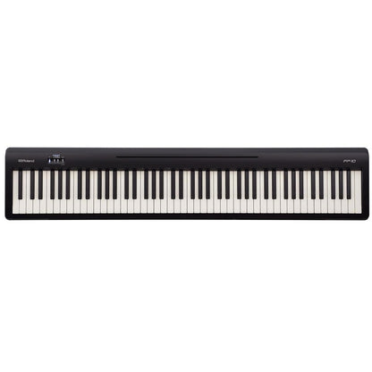 Roland FP-10 88-key digital piano bundle, stand, bench, pedal, headphones.