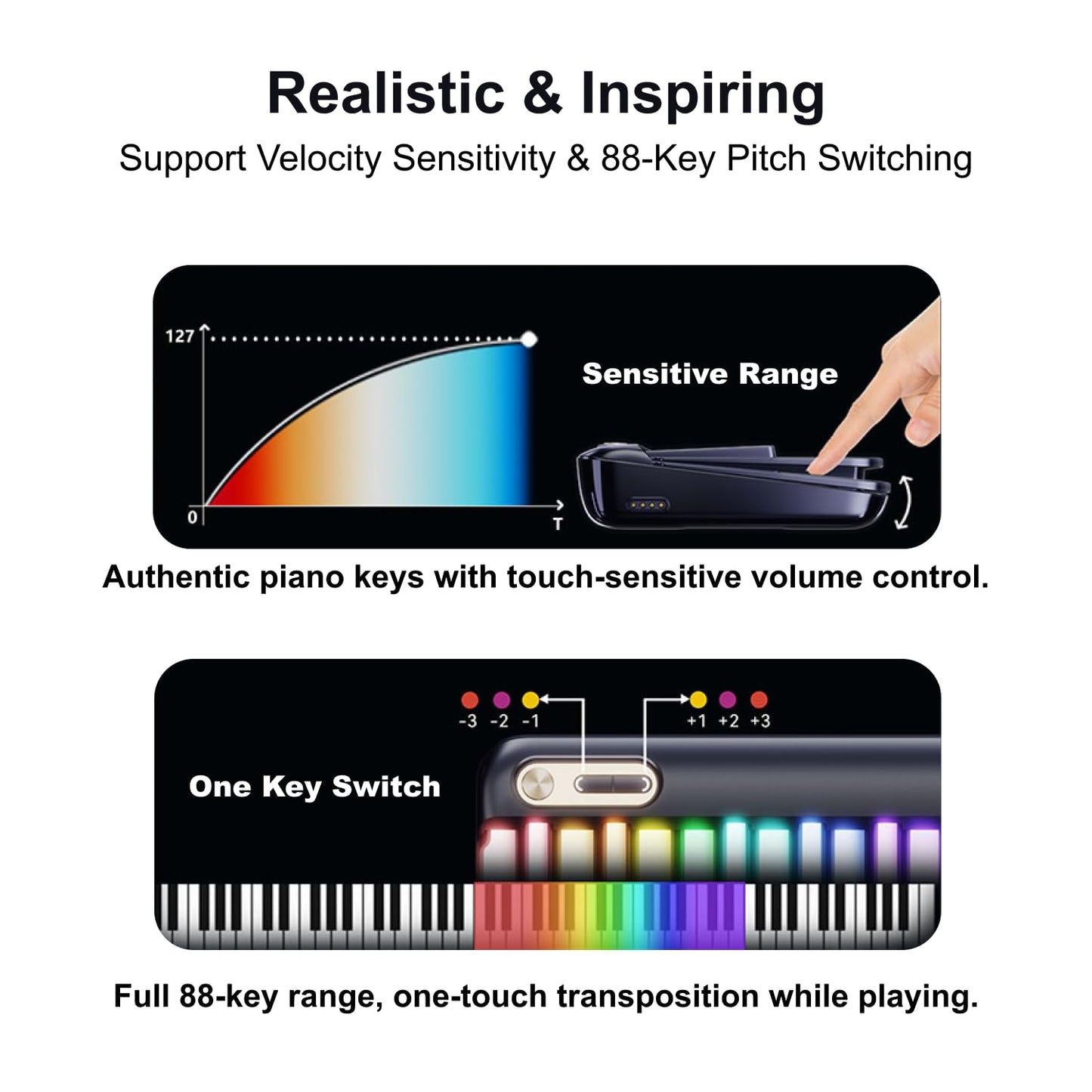 Popupiano 59-key smart beginner keyboard, LED lights, app support, 256 voices, MIDI.