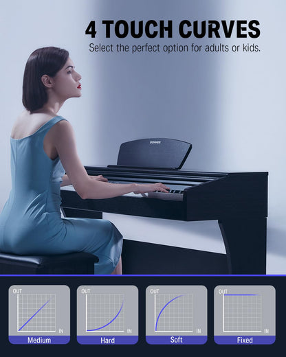 Donner DDP-300 88-key digital piano, weighted keys, Bluetooth, recording, dark rose.