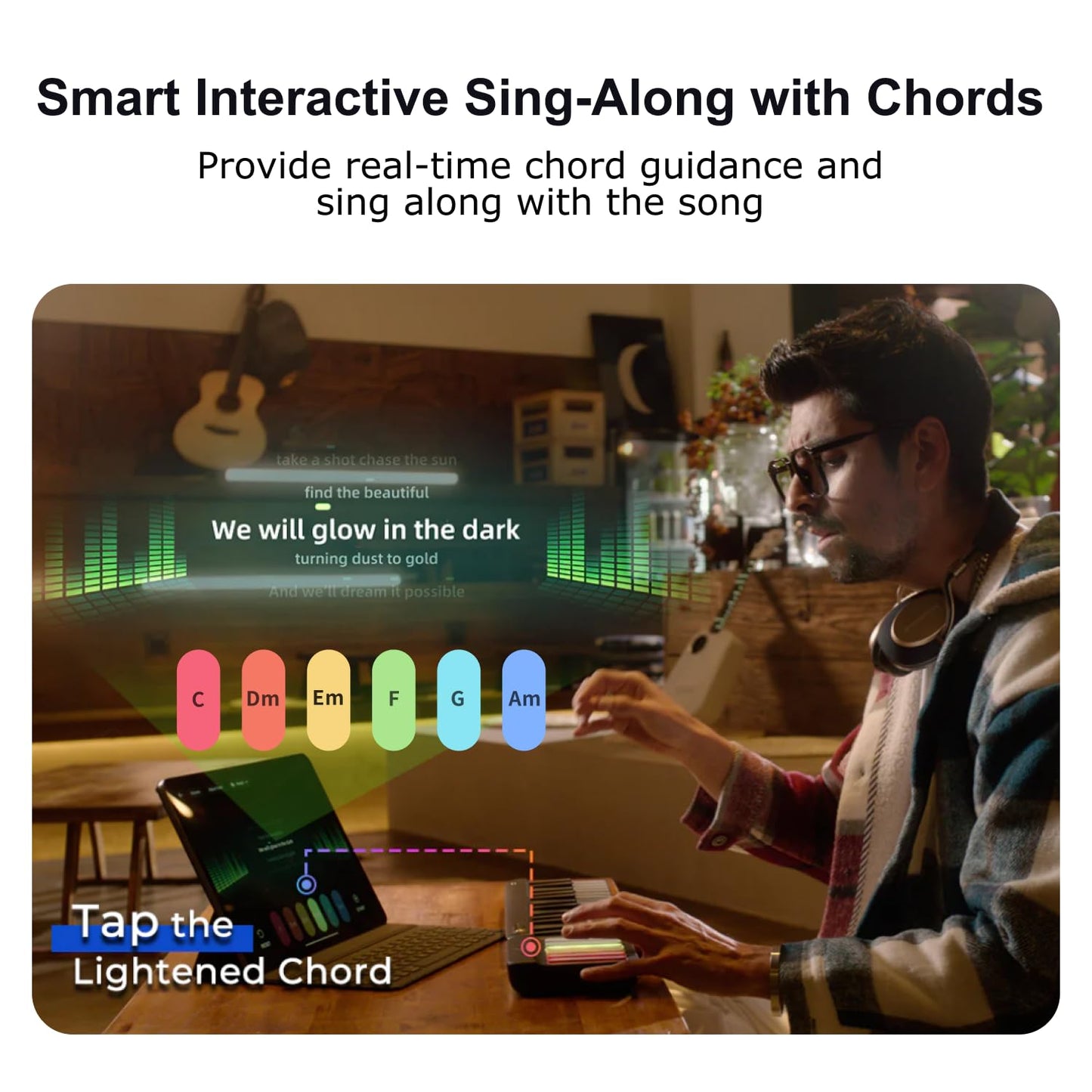Popupiano 59-key smart beginner keyboard, LED lights, app support, 256 voices, MIDI.