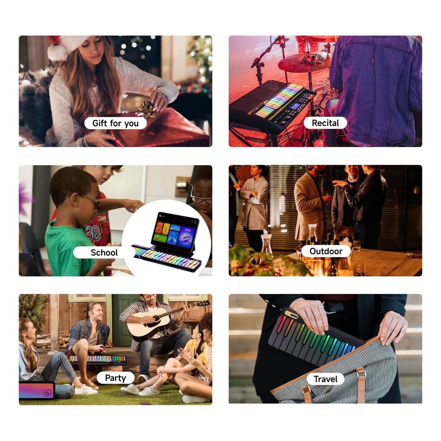 Popupiano 59-key smart beginner keyboard, LED lights, app support, 256 voices, MIDI.