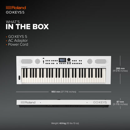 Roland GO:KEYS 5, 61-key music creation keyboard, Bluetooth audio/MIDI, mic input.