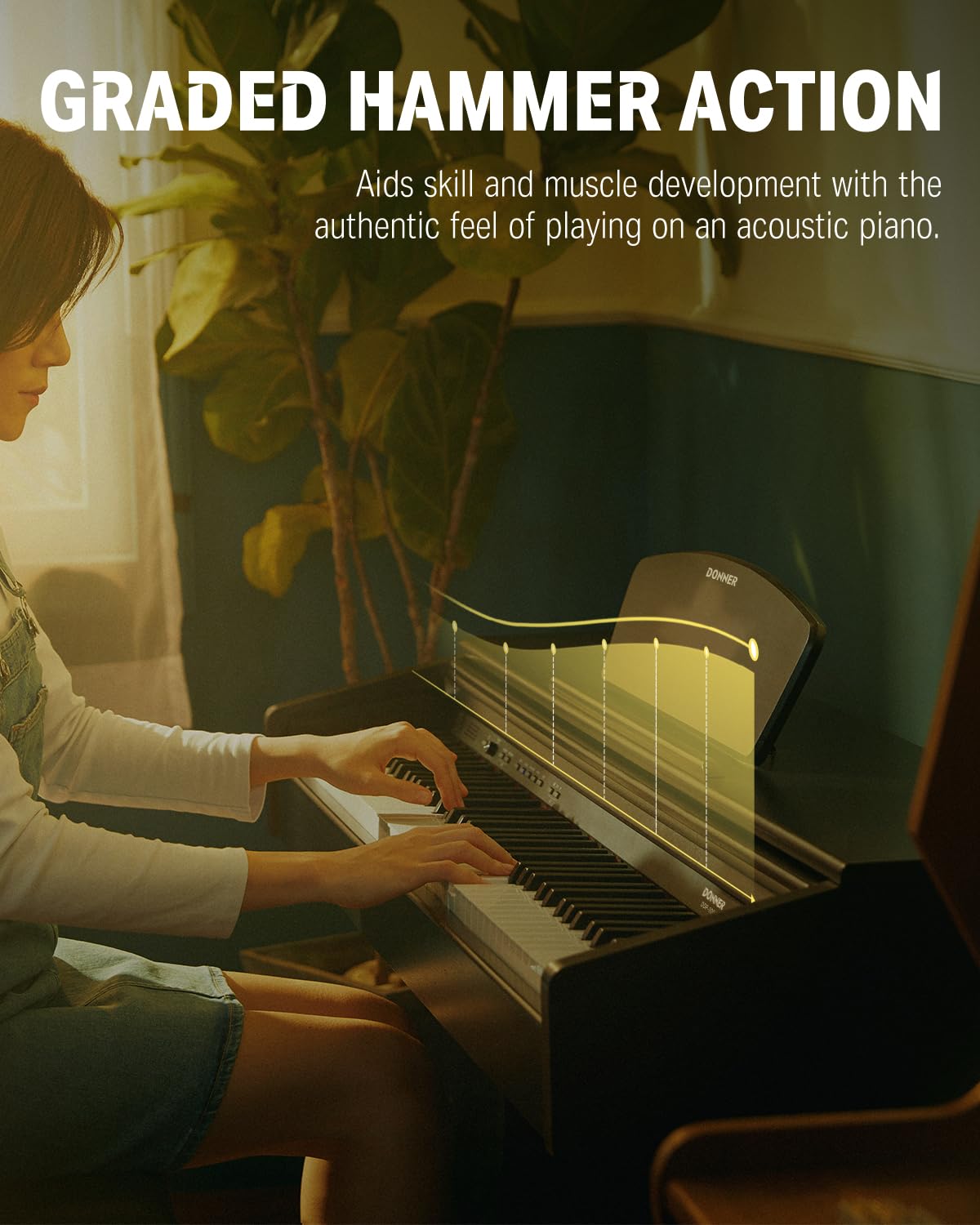 Donner DDP-300 88-key digital piano, weighted keys, Bluetooth, recording, dark rose.