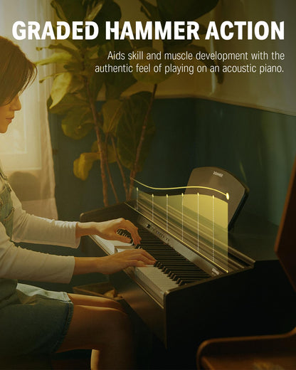 Donner DDP-300 88-key digital piano, weighted keys, Bluetooth, recording, dark rose.
