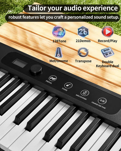 Finger Ballet 88-key folding piano, Bluetooth MIDI, rechargeable travel keyboard.