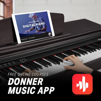 Donner DDP-300 88-key digital piano, weighted keys, Bluetooth, recording, dark rose.