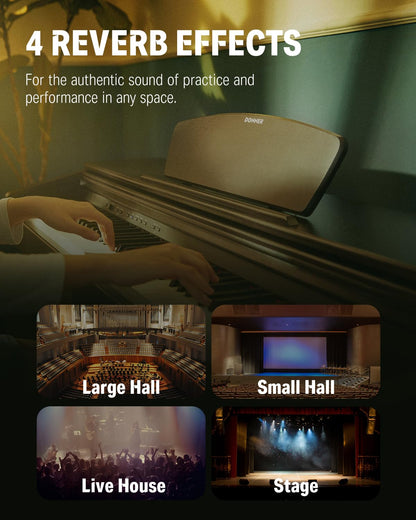 Donner DDP-300 88-key digital piano, weighted keys, Bluetooth, recording, dark rose.