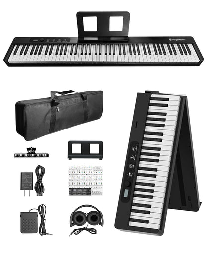 Finger Ballet 88-key folding piano, Bluetooth MIDI, rechargeable travel keyboard.