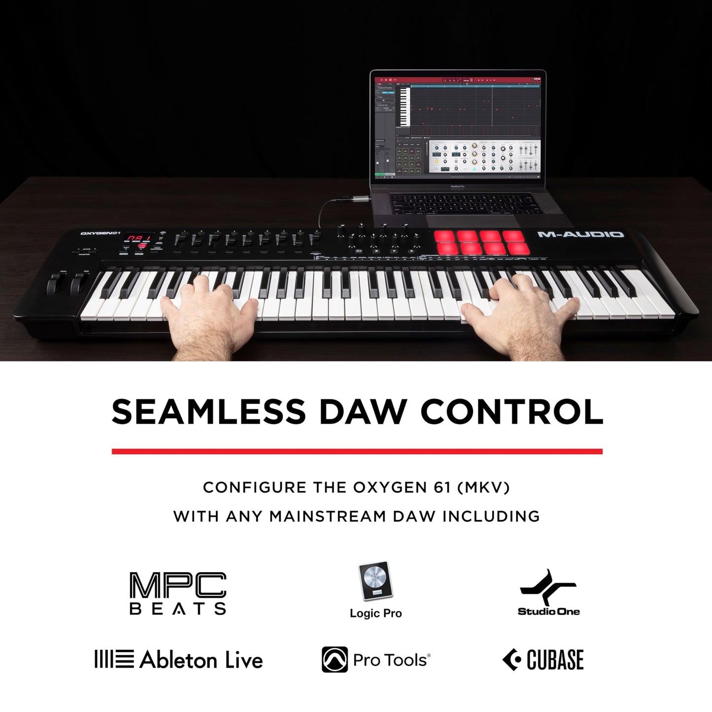 M-Audio Oxygen 61 MKV MIDI controller, pads, arpeggiator, chord/scale modes.