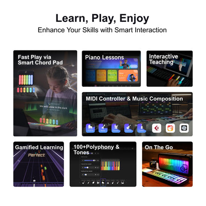Popupiano 59-key smart beginner keyboard, LED lights, app support, 256 voices, MIDI.