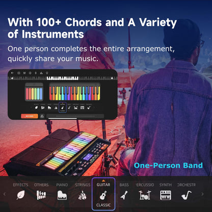 Popupiano 59-key smart beginner keyboard, LED lights, app support, 256 voices, MIDI.