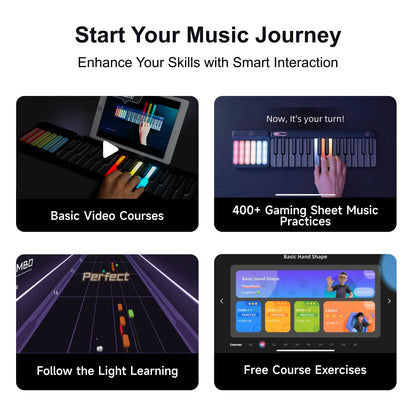 Popupiano 59-key smart beginner keyboard, LED lights, app support, 256 voices, MIDI.
