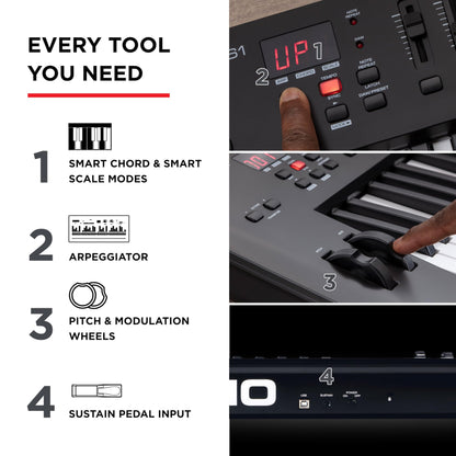 M-Audio Oxygen 61 MKV MIDI controller, pads, arpeggiator, chord/scale modes.