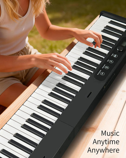 Finger Ballet 88-key folding piano, Bluetooth MIDI, rechargeable travel keyboard.