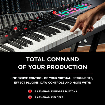 M-Audio Oxygen Pro 61 MIDI controller, pads, knobs, faders, NI sound package.
