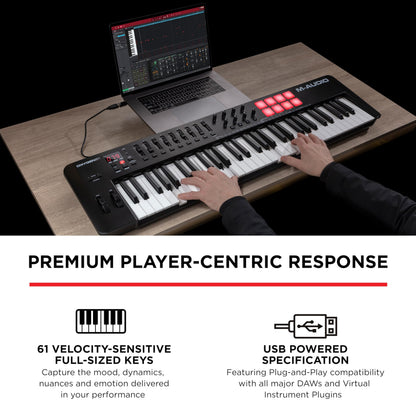 M-Audio Oxygen 61 MKV MIDI controller, pads, arpeggiator, chord/scale modes.