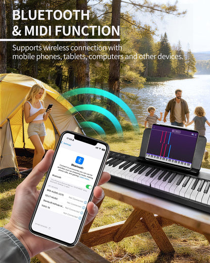Finger Ballet 88-key folding piano, Bluetooth MIDI, rechargeable travel keyboard.
