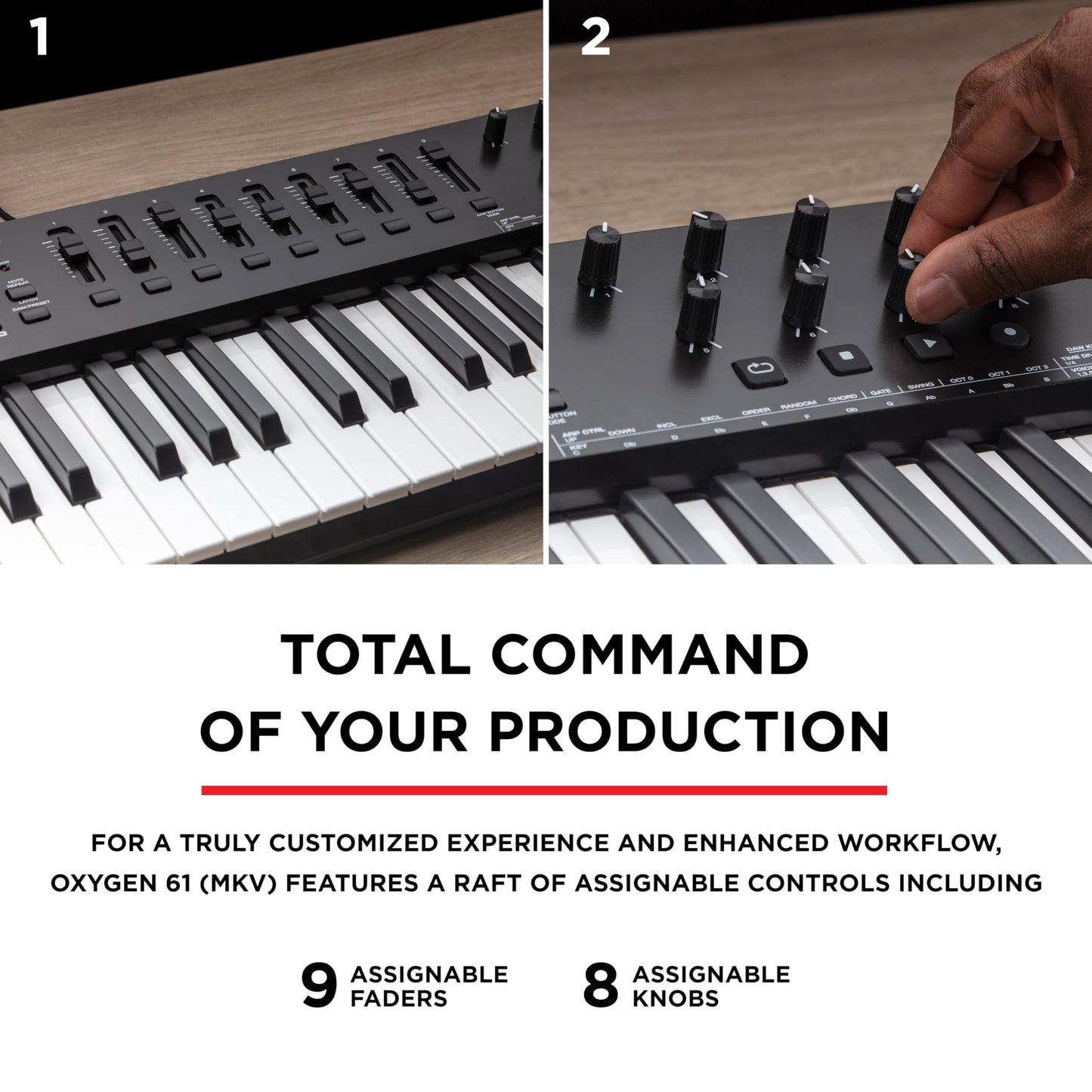 M-Audio Oxygen 61 MKV MIDI controller, pads, arpeggiator, chord/scale modes.