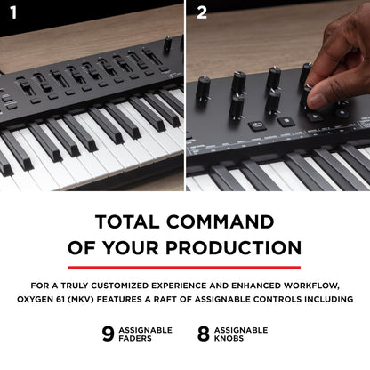 M-Audio Oxygen 61 MKV MIDI controller, pads, arpeggiator, chord/scale modes.