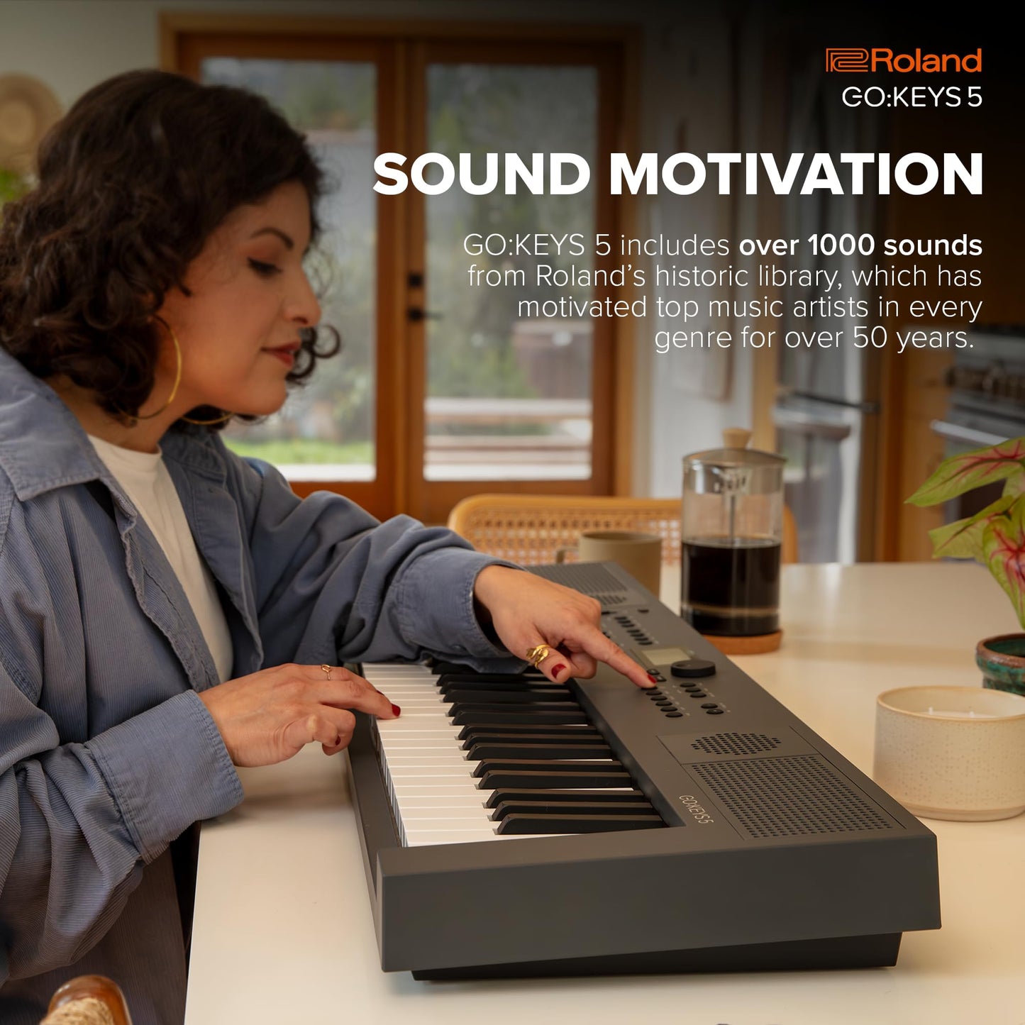 Roland GO:KEYS 5, 61-key music creation keyboard, Bluetooth audio/MIDI, mic input.
