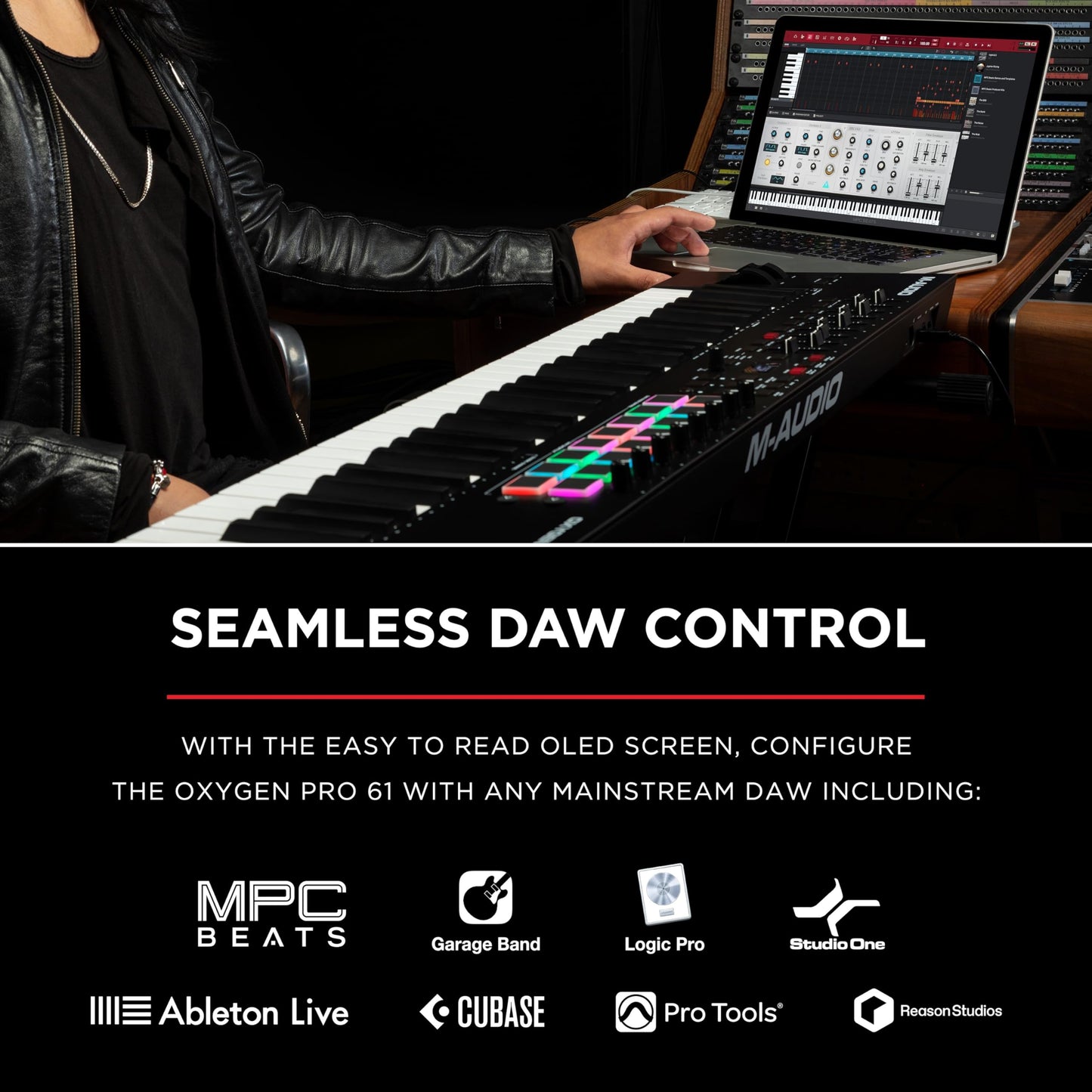 M-Audio Oxygen Pro 61 MIDI controller, pads, knobs, faders, NI sound package.