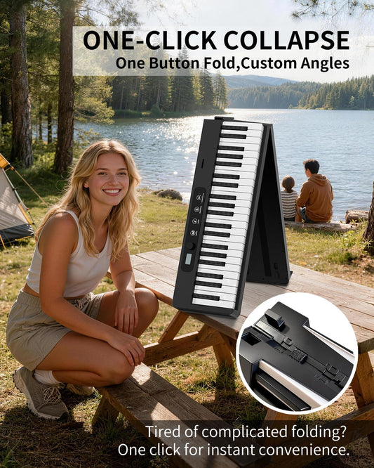 Finger Ballet 88-key folding piano, Bluetooth MIDI, rechargeable travel keyboard.