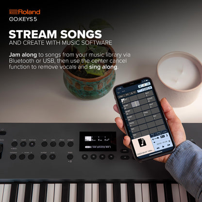 Roland GO:KEYS 5, 61-key music creation keyboard, Bluetooth audio/MIDI, mic input.