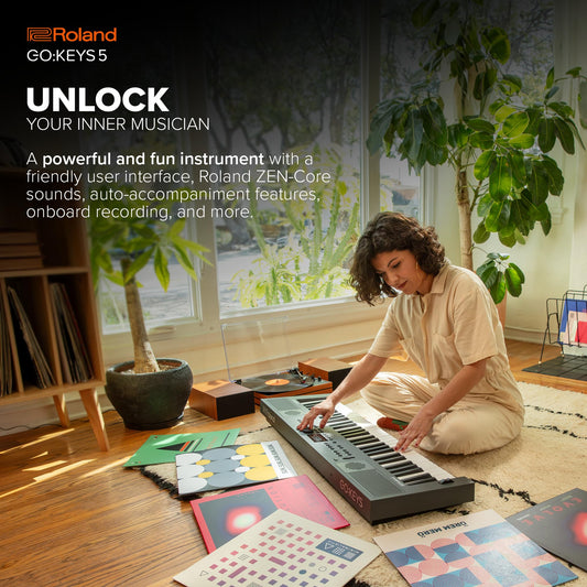 Roland GO:KEYS 5, 61-key music creation keyboard, Bluetooth audio/MIDI, mic input.