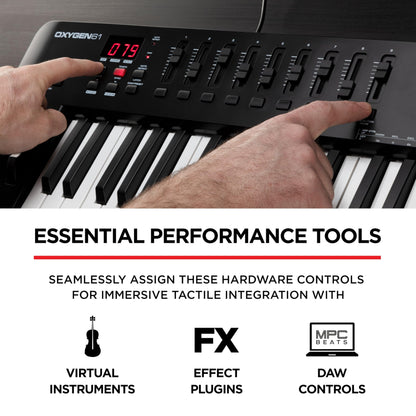 M-Audio Oxygen 61 MKV MIDI controller, pads, arpeggiator, chord/scale modes.